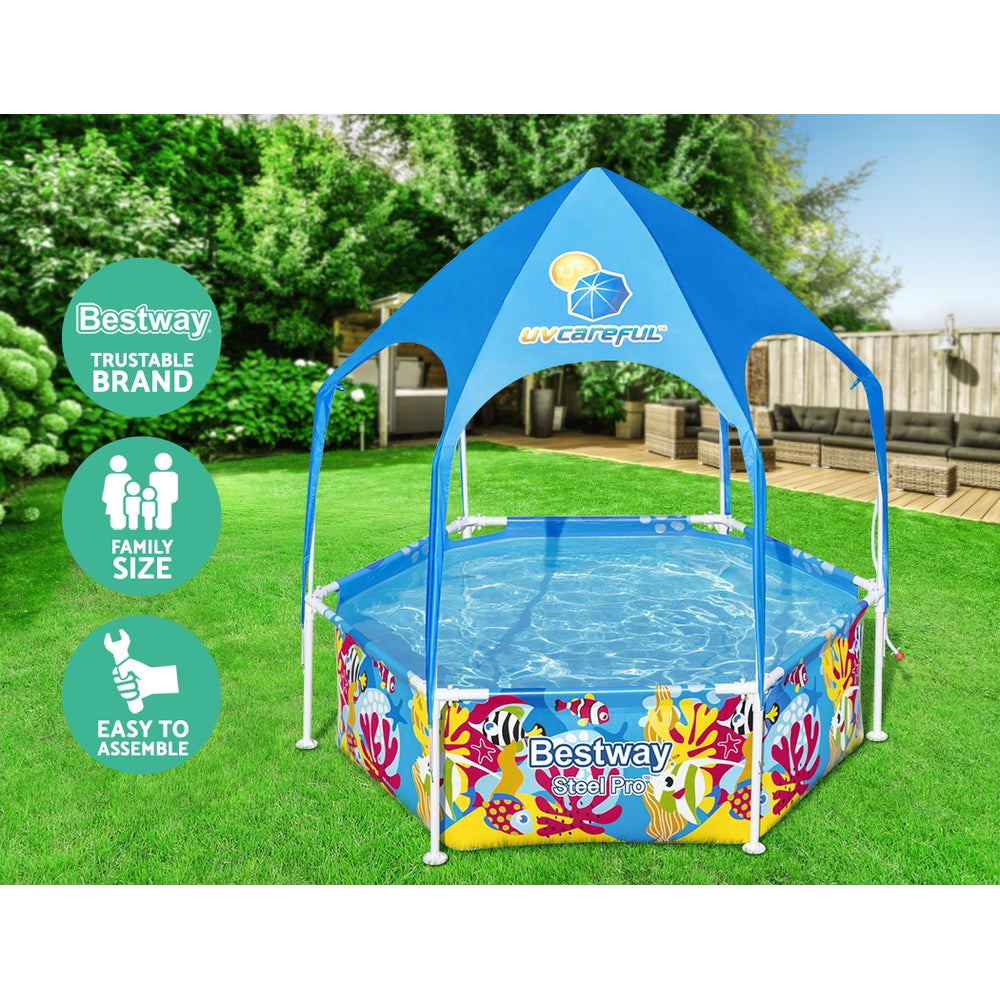 Bestway Kids Pool 183x51cm Steel Frame Swimming Play Pools Canopy 930L