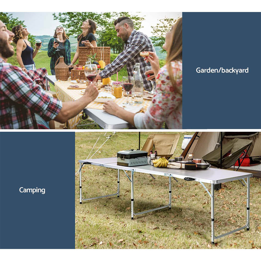 Weisshorn Folding Camping Table 240CM Portable Outdoor Picnic BBQ Aluminium Desk