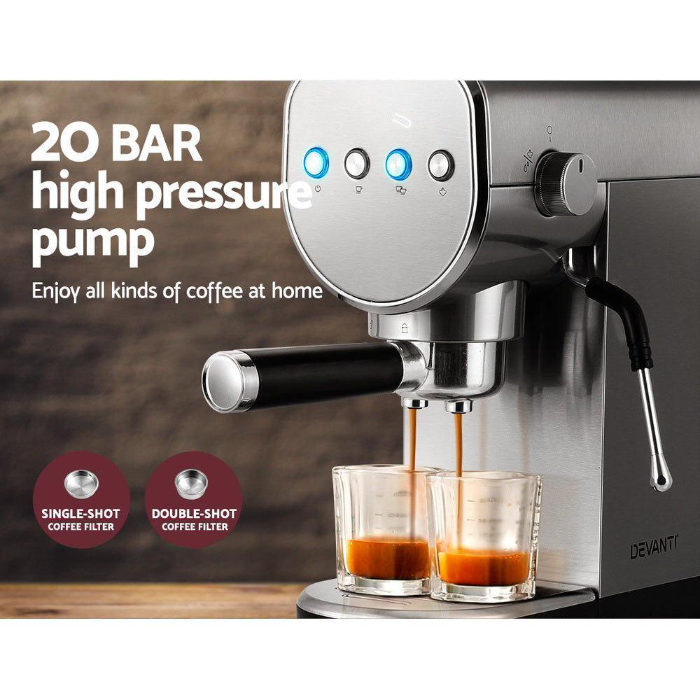 Devanti 20 Bar Coffee Machine Espresso Cappuccino Cafe Maker