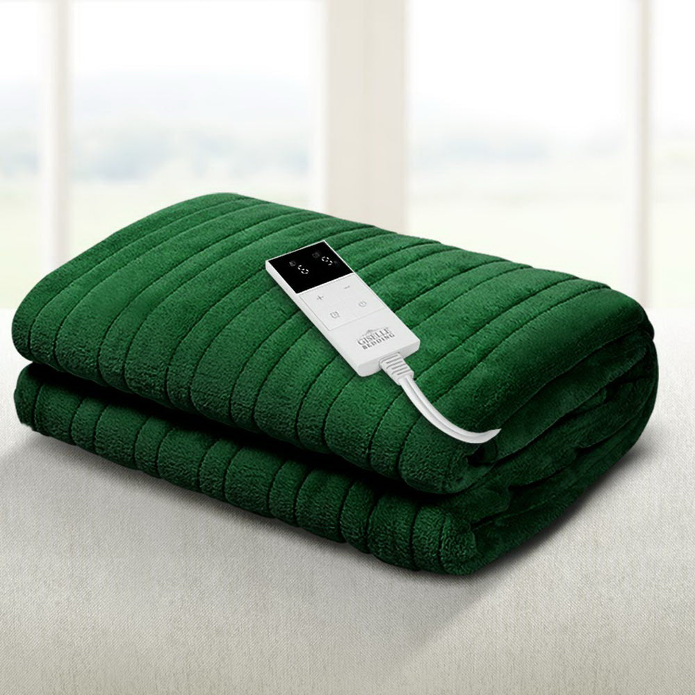 Giselle Electric Throw Rug Heated Blanket Washable Snuggle Flannel Winter Green