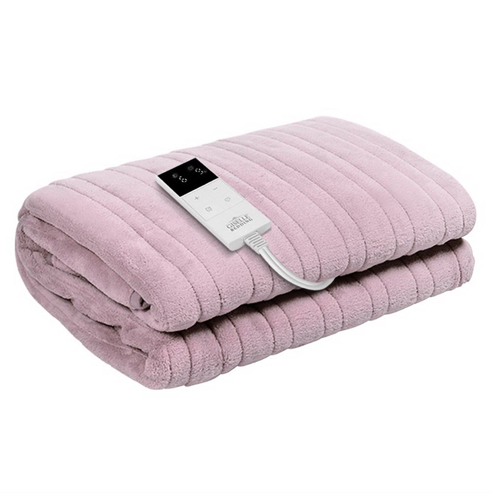 Giselle Electric Throw Rug Heated Blanket Fleece Pink