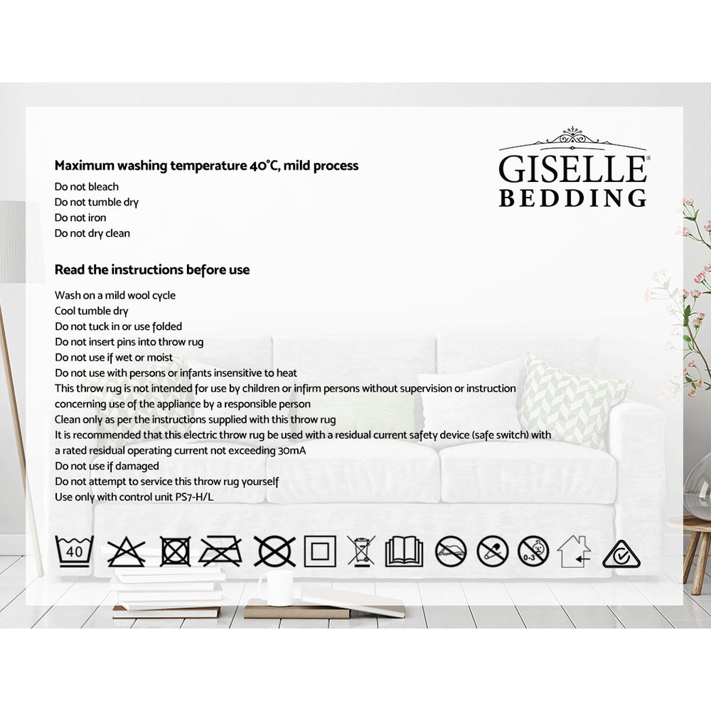 Giselle Bedding Heated Electric Throw Rug Fleece Sunggle Blanket Washable Silver