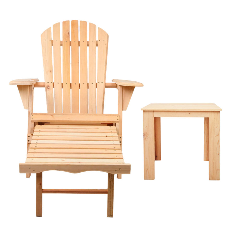 Gardeon 3PC Adirondack Outdoor Table and Chairs? Wooden Sun Lounge Beach Patio Natural