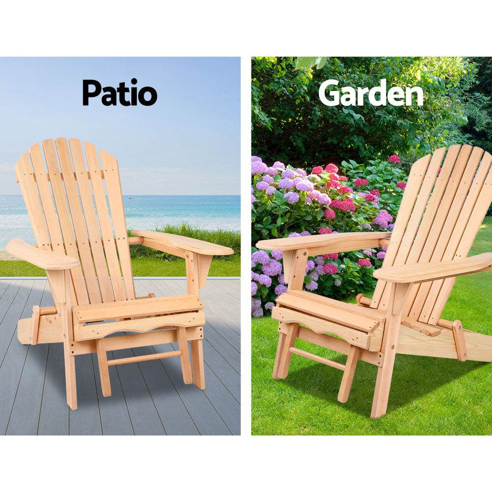 Gardeon Adirondack Outdoor Chairs Wooden Sun Lounge Patio Furniture Garden Natural