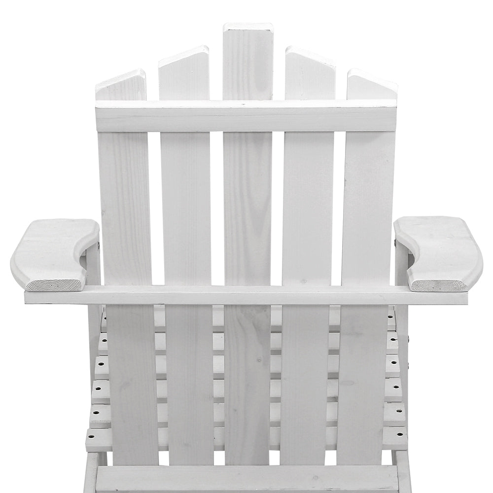 Gardeon 2PC Adirondack Outdoor Table and Chair Wooden Beach Chair Patio Furniture White