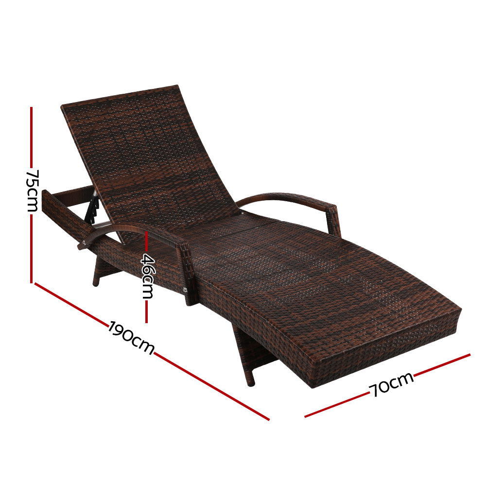 Gardeon Sun Lounge Wicker Lounger Outdoor Furniture Beach Chair Patio Adjustable Cushion Brown