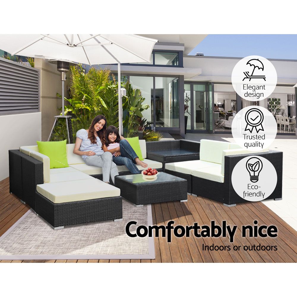 Gardeon 9-Piece Outdoor Sofa Set Wicker Couch Lounge Setting Cover