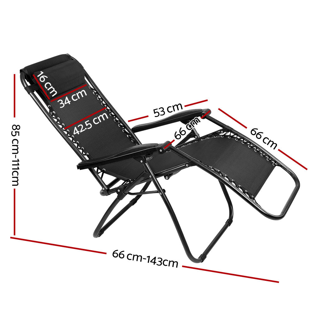 Gardeon Zero Gravity Chair Folding Outdoor Recliner Adjustable Sun Lounge Camping Black