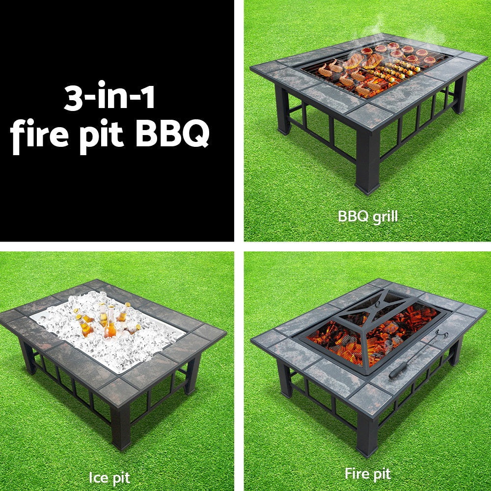 Fire Pit BBQ Grill Stove Table Ice Pits Patio Fireplace Heater 3 IN 1