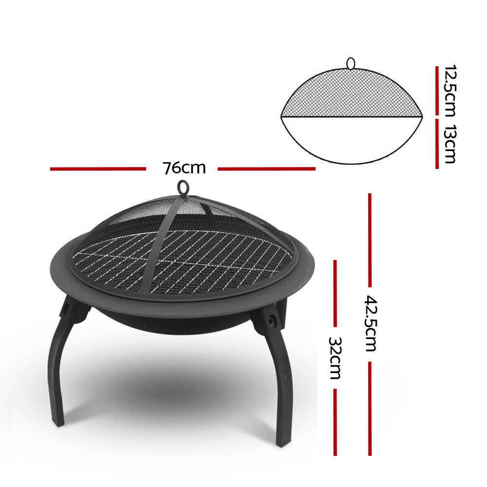 Fire Pit BBQ Charcoal Grill Smoker Portable Outdoor Camping Garden Pits 30"