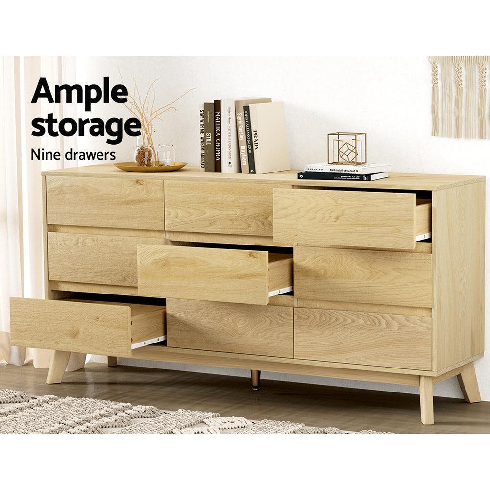 Artiss 9 Chest of Drawers Tallboy Cabinet - XAVI Pine