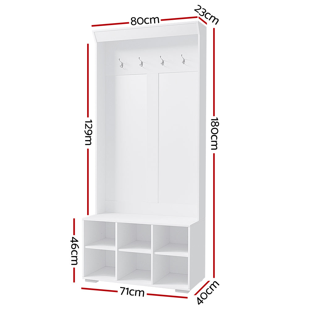 Artiss Shoe Cabinet Storage Rack Shoe Bench Hall Tree Coat Rack White 180CM