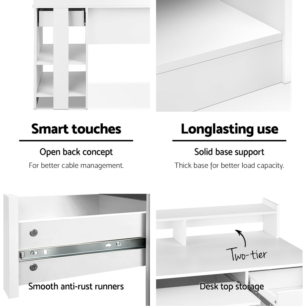 Artiss Computer Desk Shelf Drawer Cabinet White 100CM