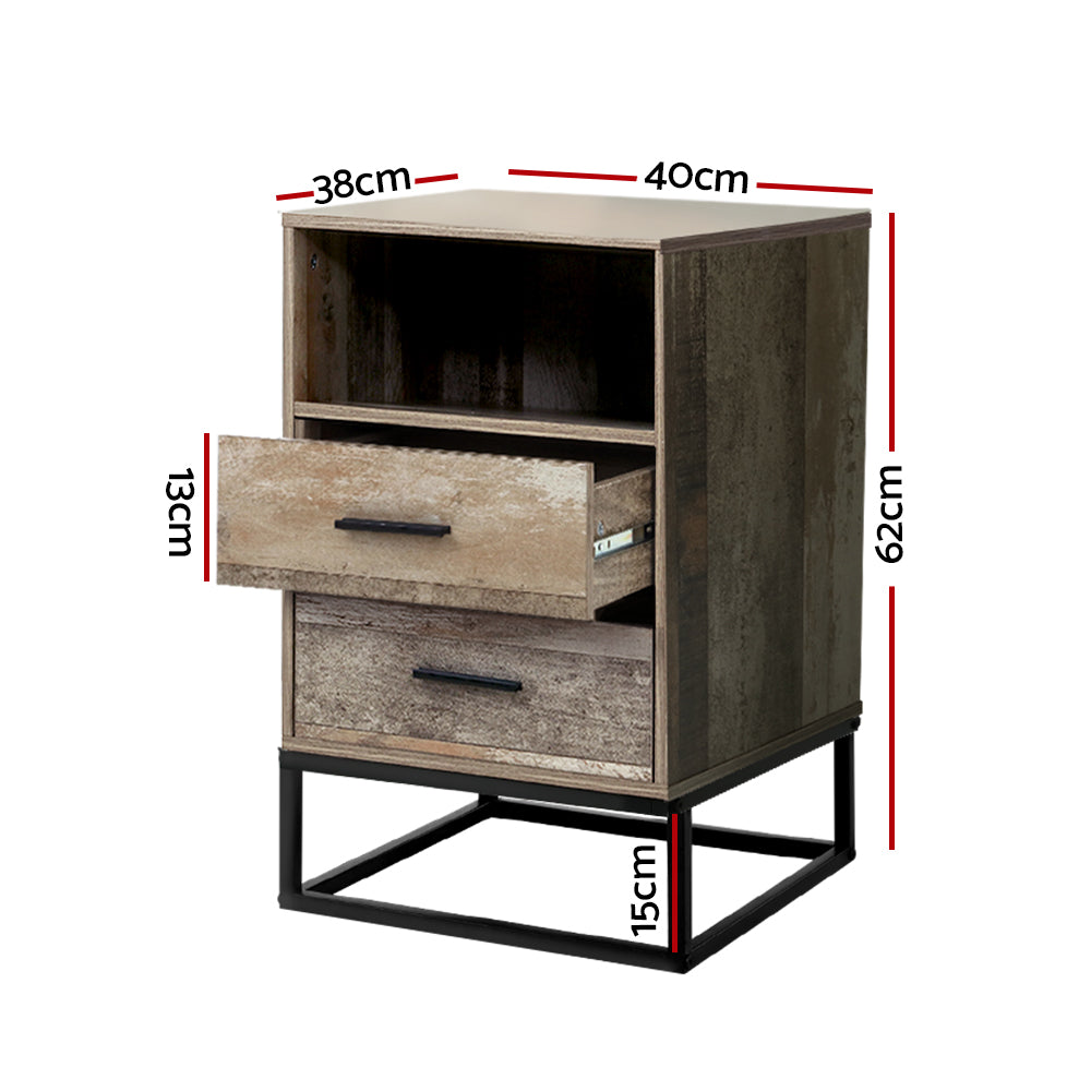 Artiss Bedside Table 2 Drawers with Shelf - BADAN