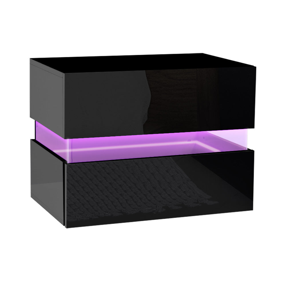 Artiss Bedside Table LED 2 Drawers - LUMI Black