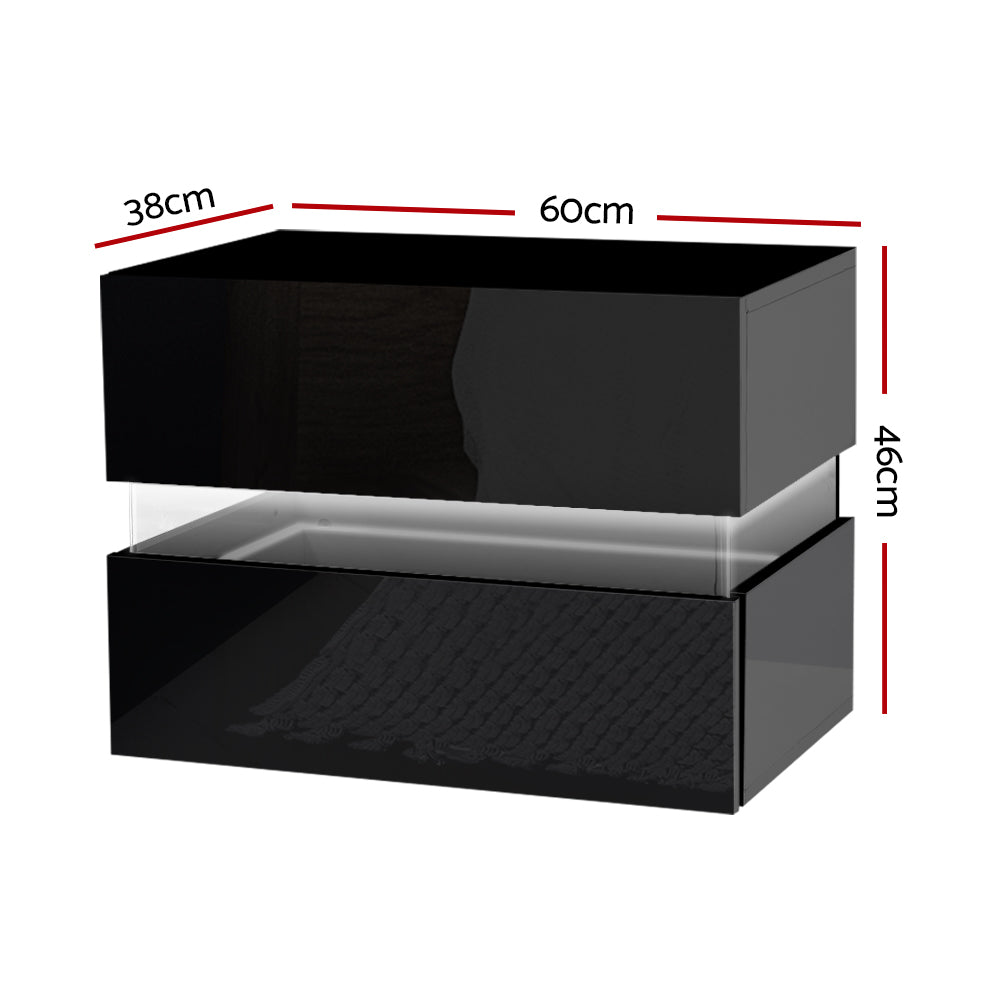 Artiss Bedside Table LED 2 Drawers - LUMI Black