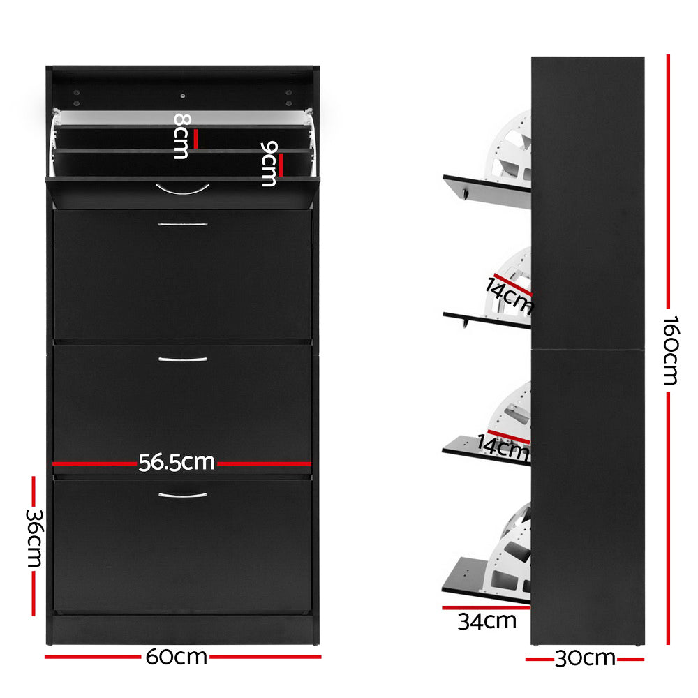 Artiss Shoe Rack Storage Shelf Cabinet 60 Pairs 4 Doors - Black