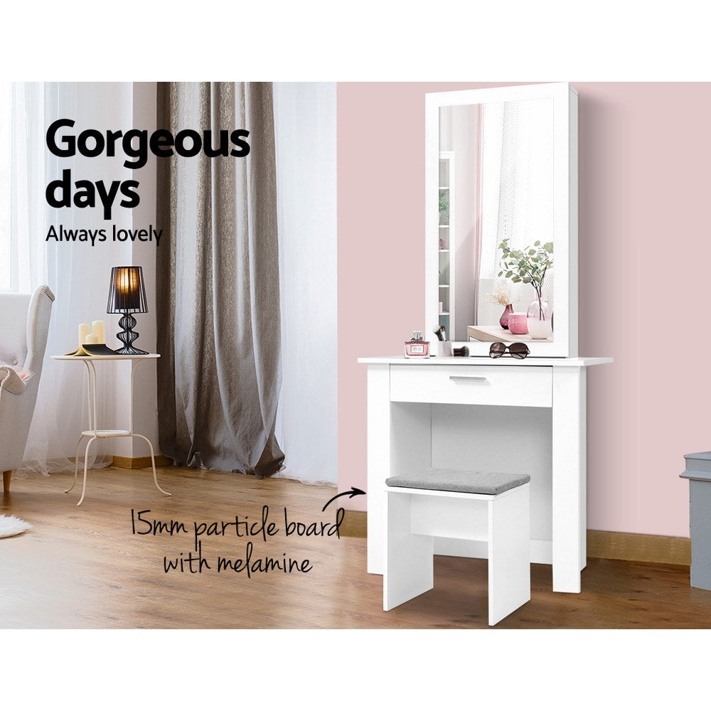 Artiss Dressing Table Stool Set Sliding Mirror White Demi