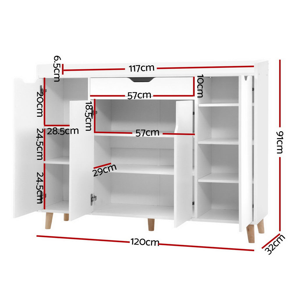 Artiss Shoe Rack Cabinet 26 Pairs Adjustable White Cissy