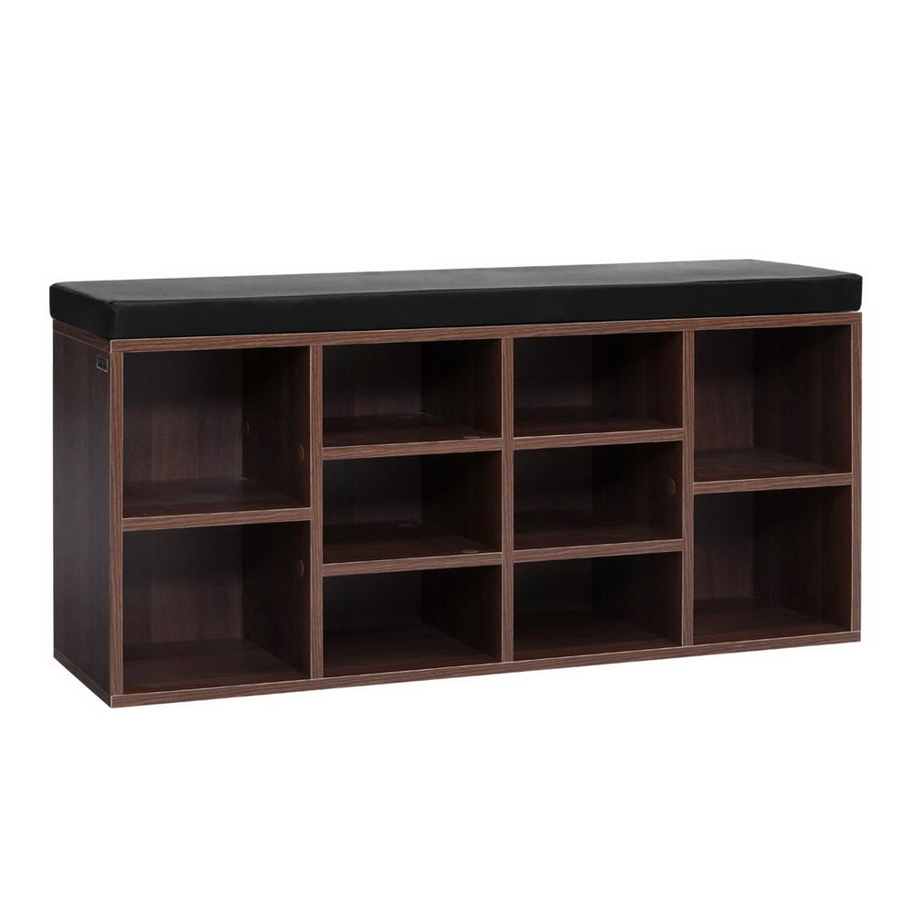 Artiss Shoe Rack Cabinet Bench 10 Cubes - Walnut