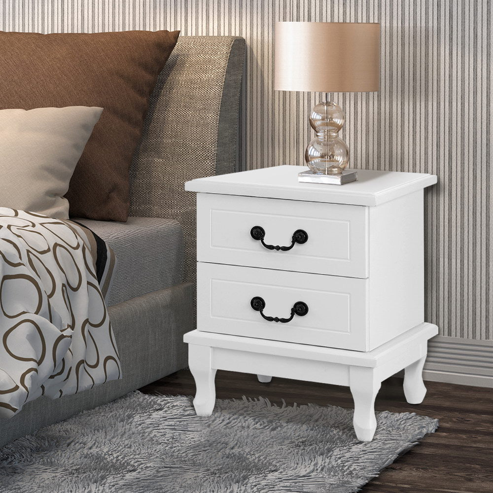 Artiss Bedside Table 2 Drawers - KUBI White