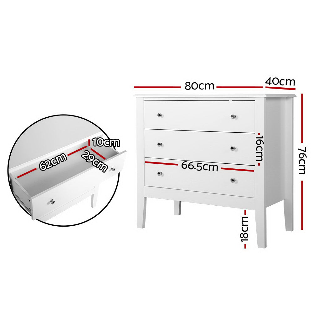 Artiss 3 Chest of Drawers - BRITTANY White