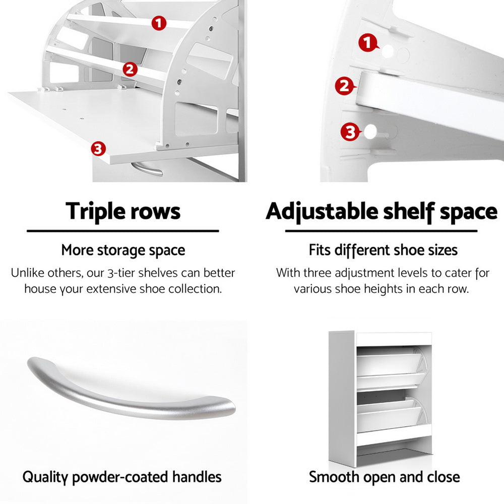 Artiss Shoe Rack Cabinet 24 Pairs Adjustable Shelves White Iris