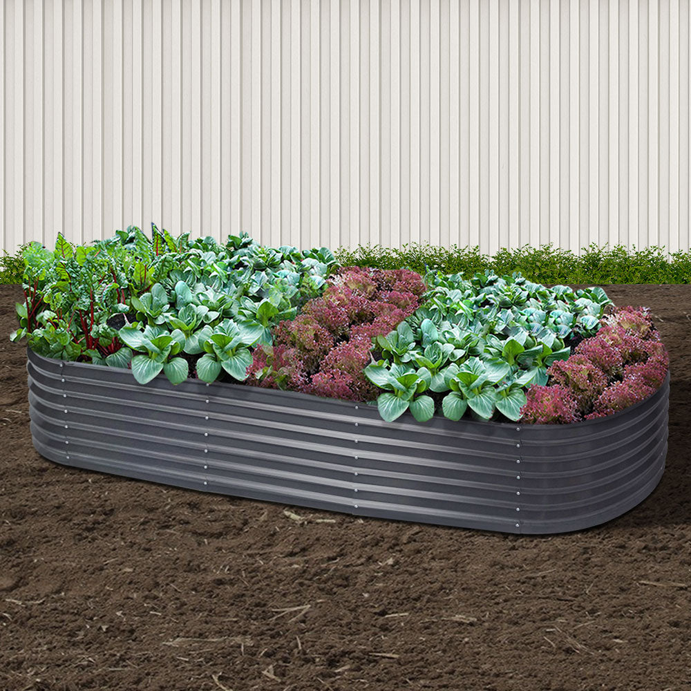 Green Fingers Garden Bed 240X80X42cm Oval Planter Box Raised Container Galvanised