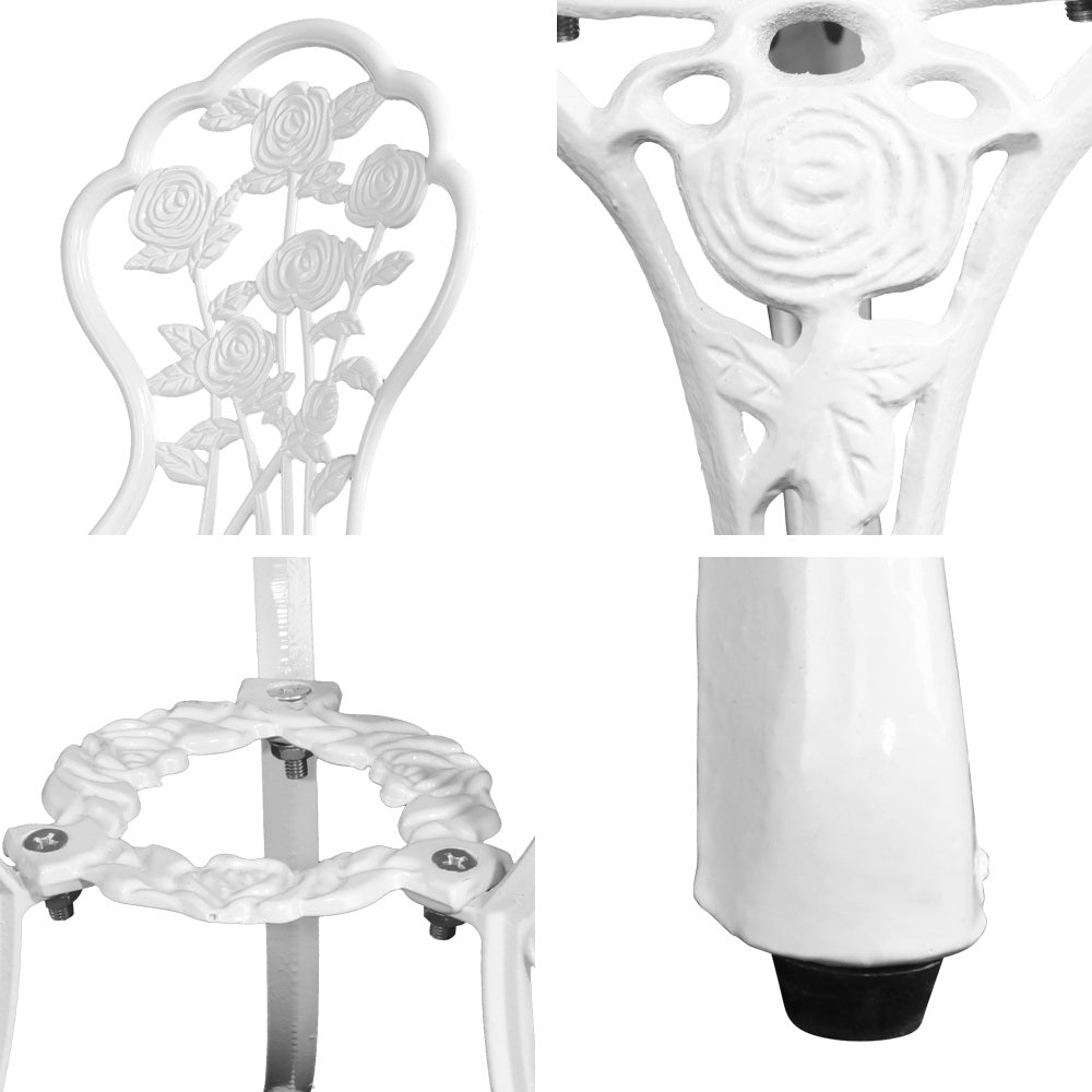 Gardeon 3PC Outdoor Setting Bistro Set Chairs Table Cast Aluminum Patio Furniture Rose White