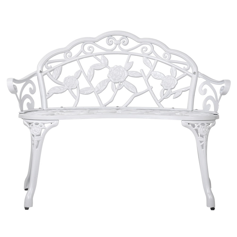 Gardeon Outdoor Garden Bench Seat 100cm Cast Aluminium Outdoor Patio Chair Vintage White