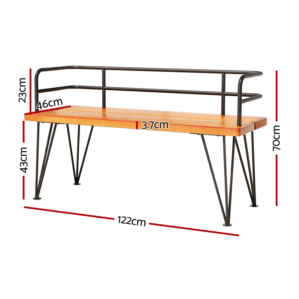 Gardeon Outdoor Garden Bench Seat 122cm Wooden Steel 3 Seater Patio Furniture