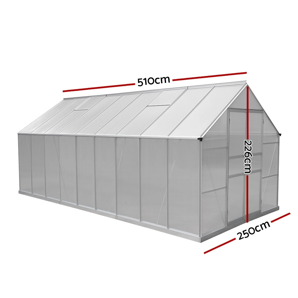 Greenfingers Greenhouse 5.1x2.5x2.26M Double Doors Aluminium Green House Garden Shed