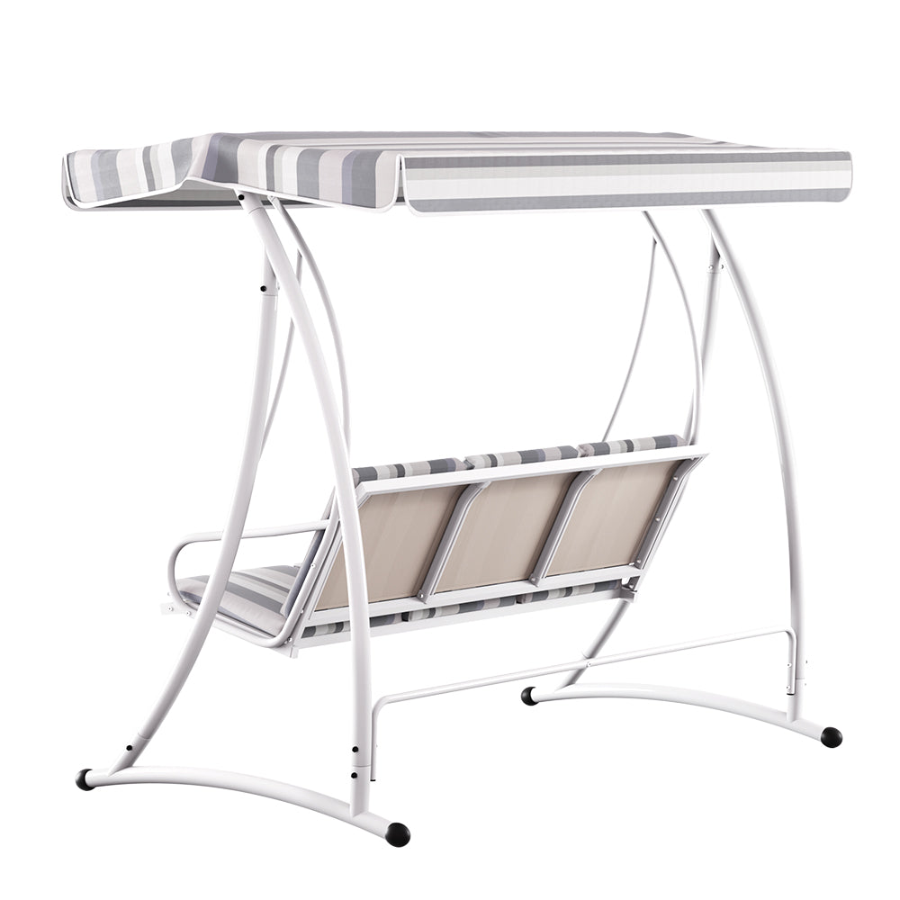 Gardeon Outdoor Swing Chair Garden Bench Furniture Canopy 3 Seater White Grey