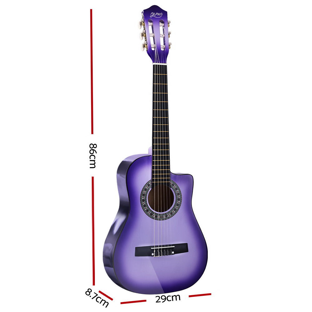 Alpha 34 Inch Classical Guitar Wooden Body Nylon String Beginner Kids Gift Purple