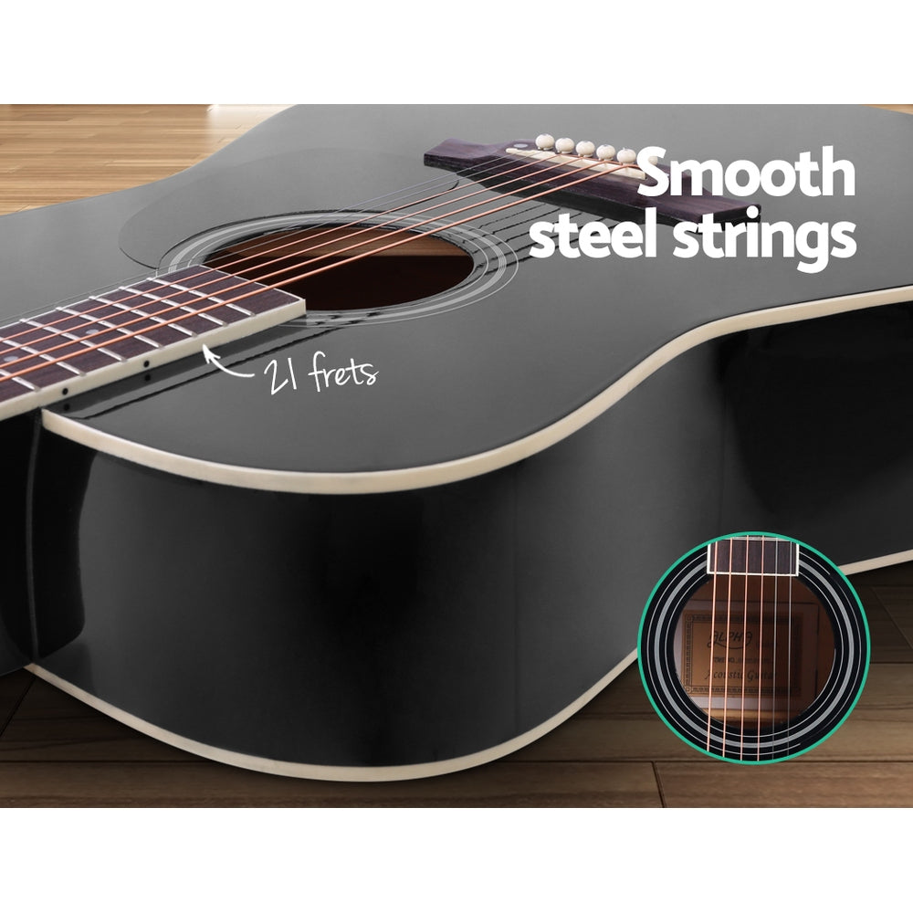 Alpha 41 Inch Acoustic Guitar Wooden Body Steel String Dreadnought Black