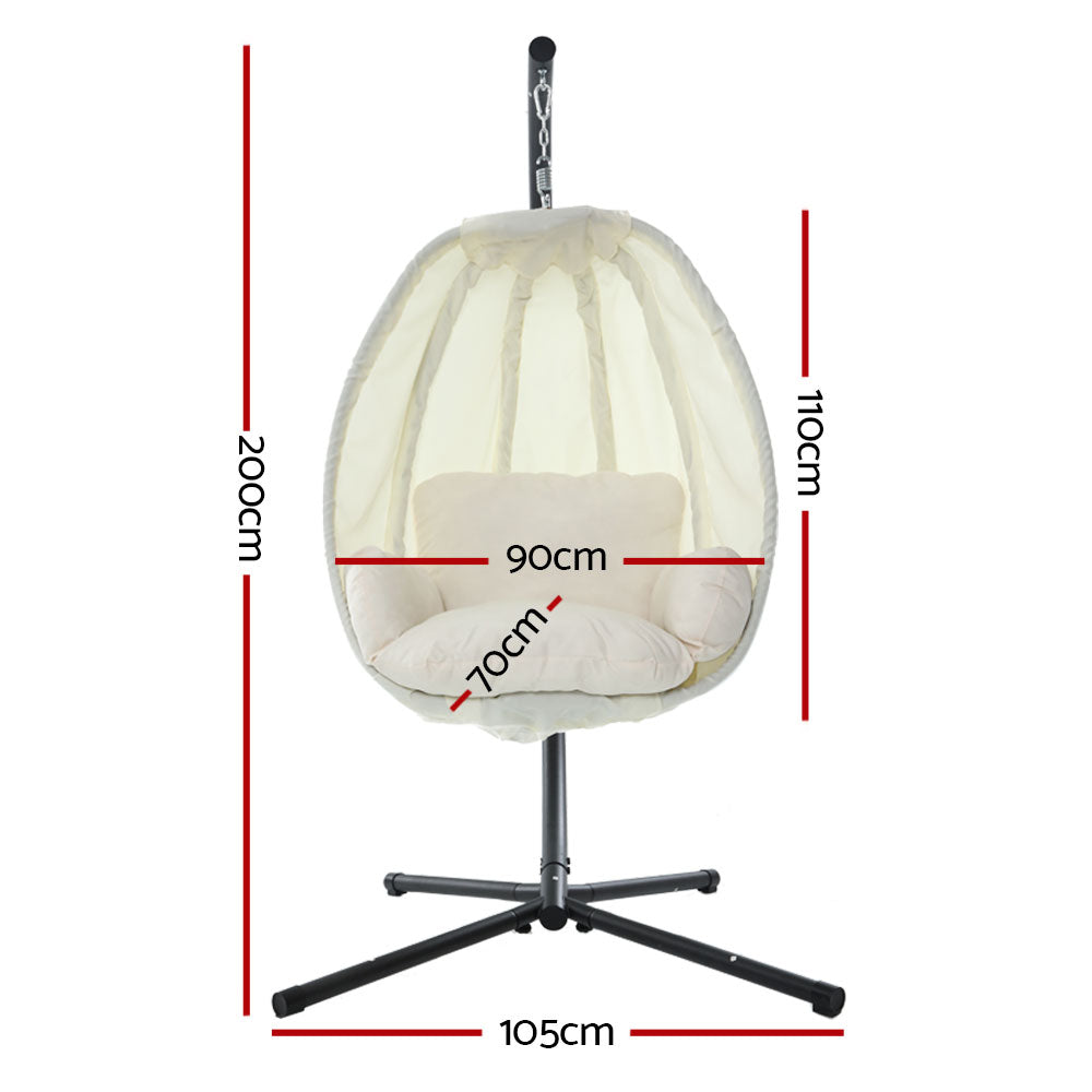 Gardeon Outdoor Egg Swing Chair Patio Furniture Pod Stand Canopy Foldable Cream