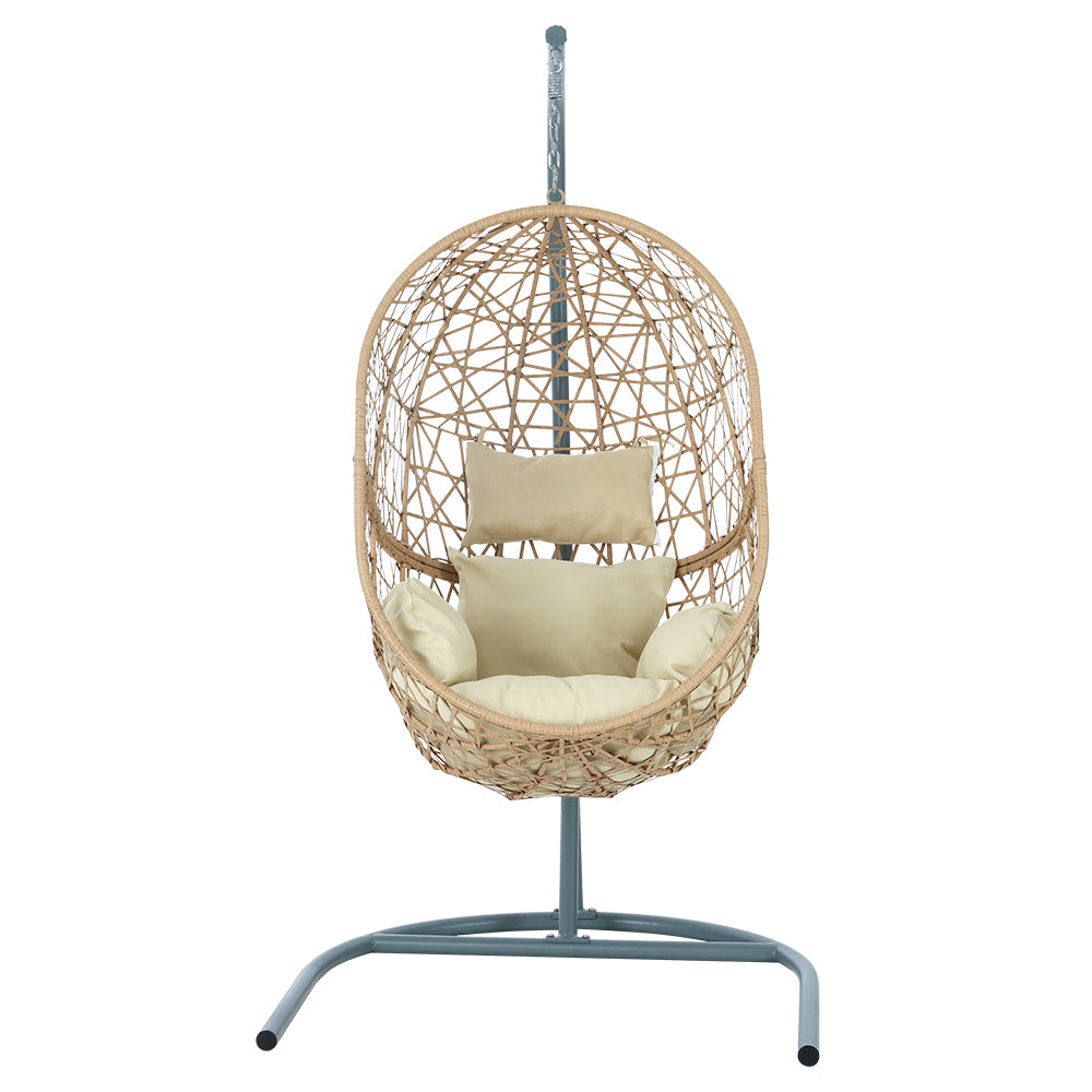 Gardeon Outdoor Egg Swing Chair Wicker Rattan Furniture Pod Stand Cushion Yellow