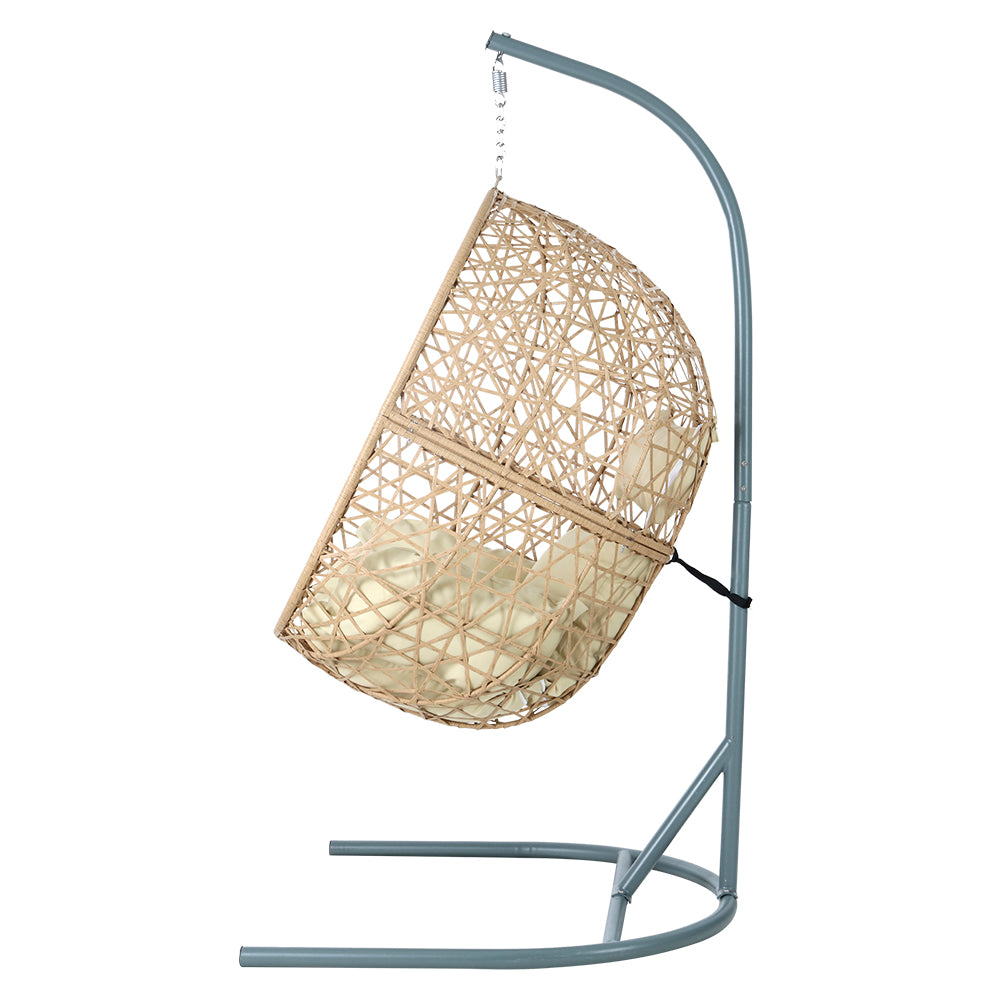 Gardeon Outdoor Egg Swing Chair Wicker Rattan Furniture Pod Stand Cushion Yellow