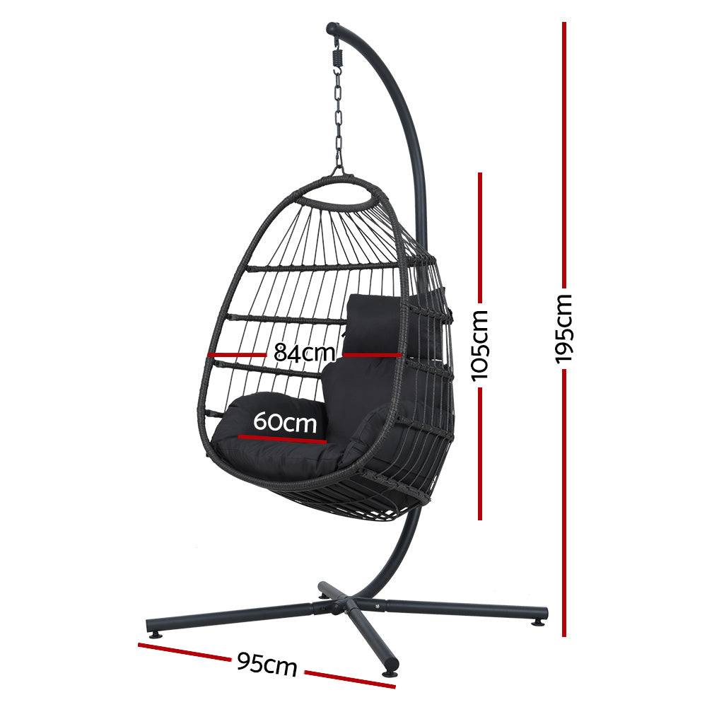 Gardeon Outdoor Egg Swing Chair Wicker Rattan Furniture Pod Stand Cushion Black