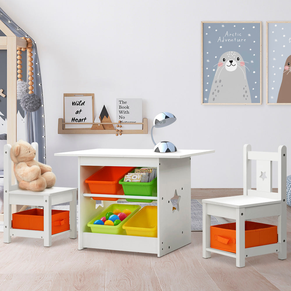 Keezi 3PCS Kids Table and Chairs Set Children Furniture Play Toys Storage Box