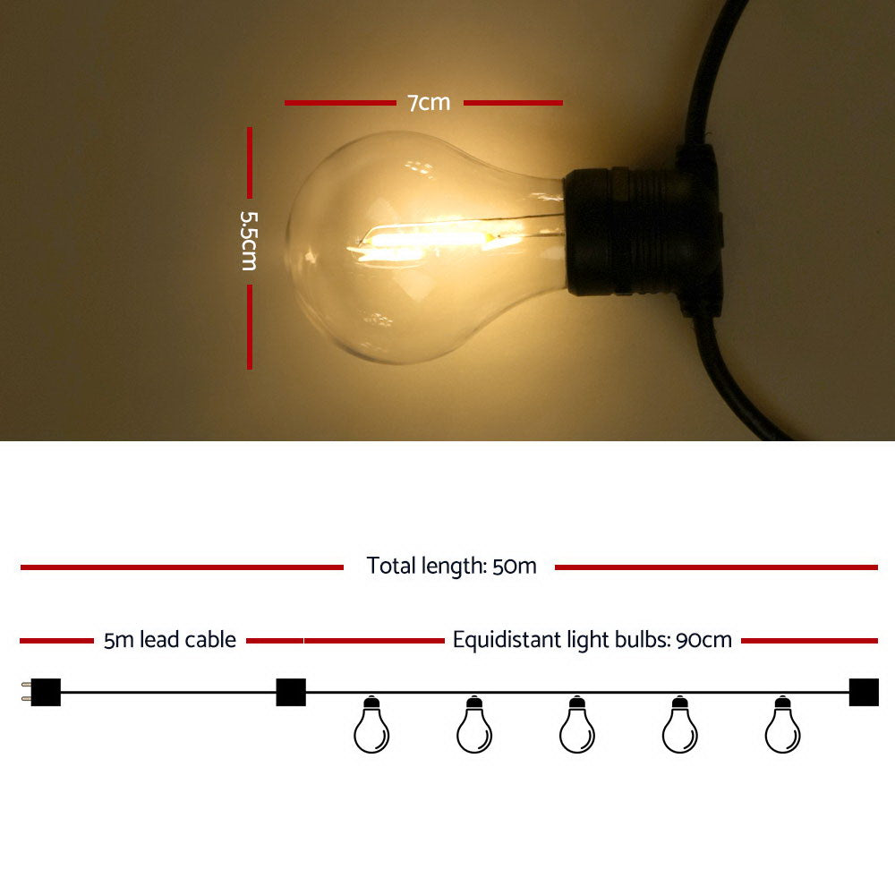 50m LED Festoon String Lights Outdoor Christmas Decorations Wedding Garden Party