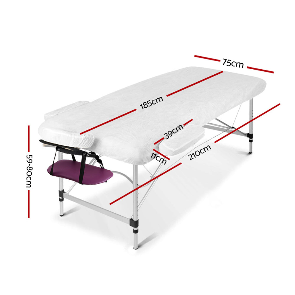 Zenses 3 Fold Portable Aluminium Table Massage Bed Beauty Therapy Purple 75cm