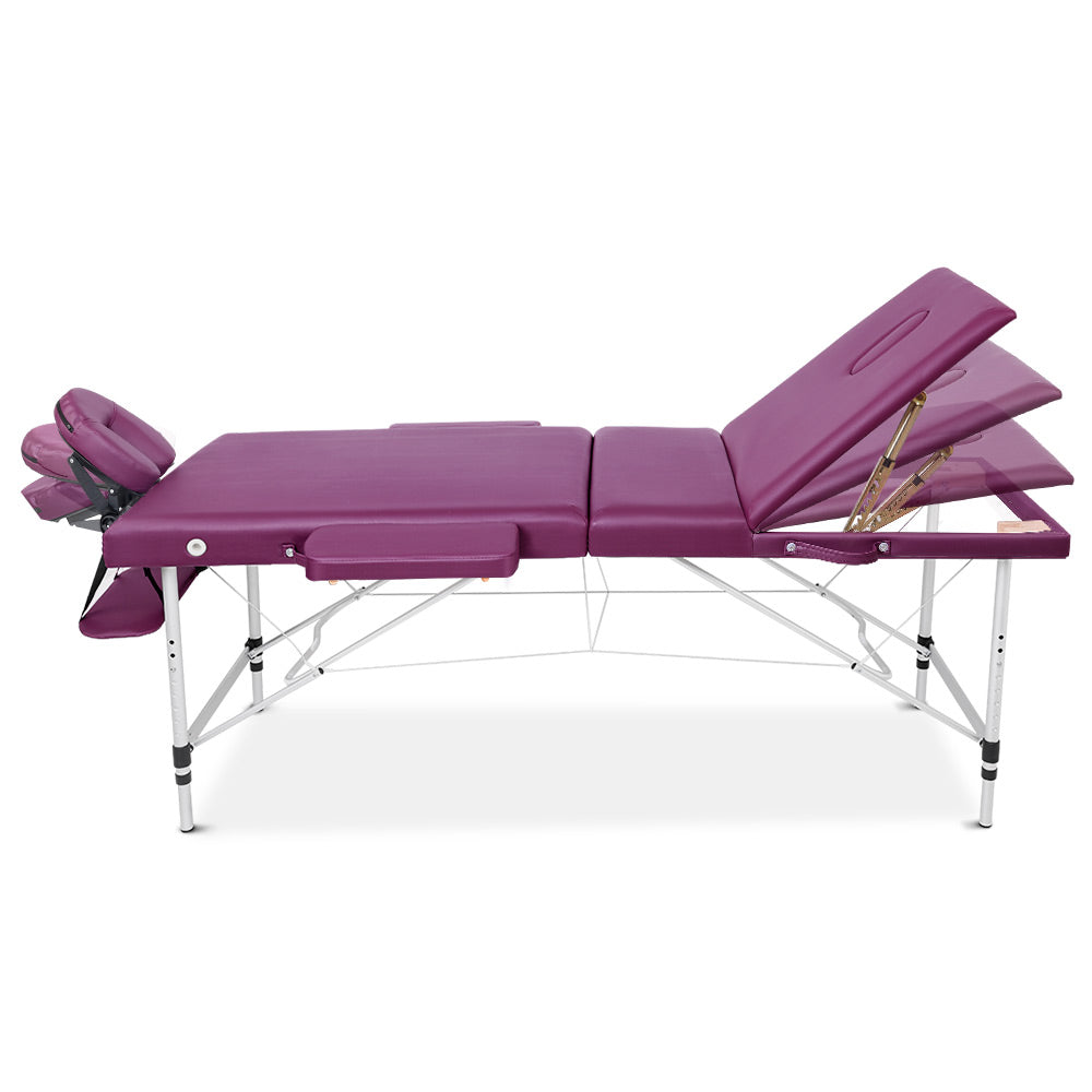 Zenses 3 Fold Portable Aluminium Table Massage Bed Beauty Therapy Purple 75cm