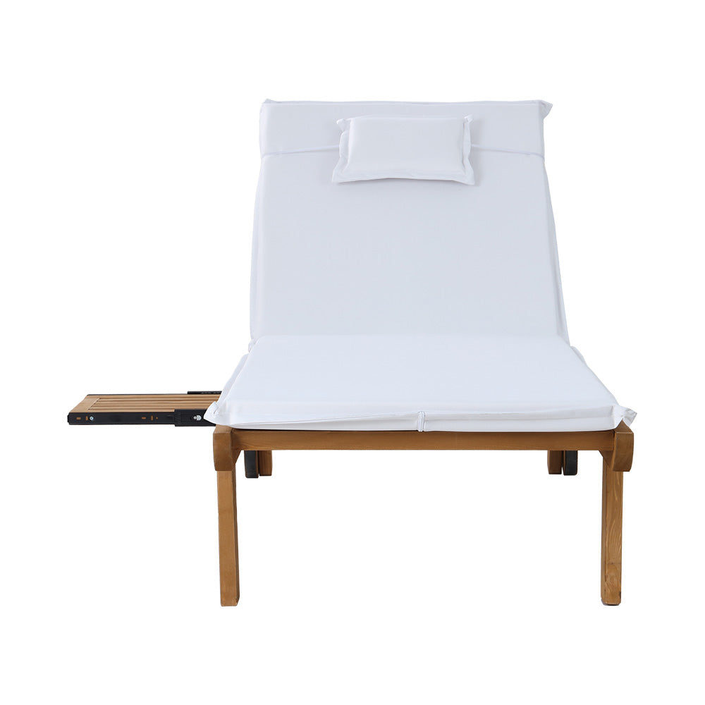 Gardeon 2x Sun Lounge Wooden Lounger Outdoor Furniture Day Bed Wheel Patio White