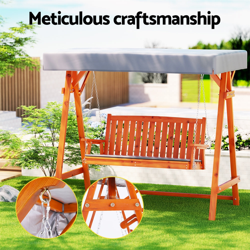 Gardeon Wooden Swing Chair Garden Bench Canopy 3 Seater Outdoor Furniture