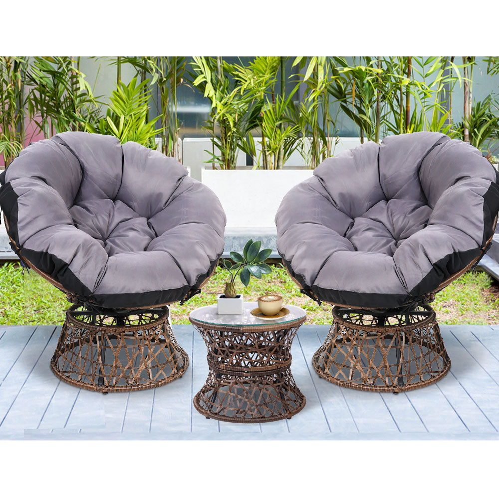 Gardeon Outdoor Lounge Setting Furniture Wicker Papasan Chairs Table Patio Brown