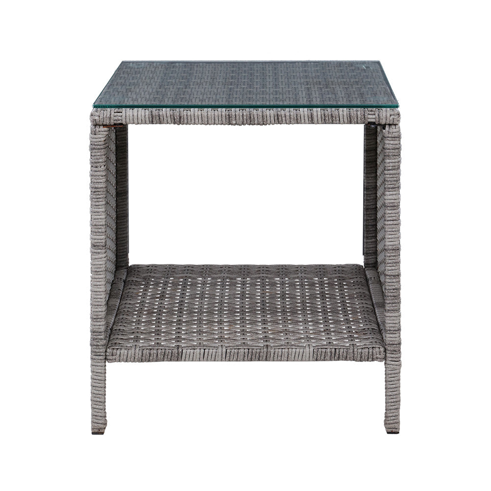 Gardeon Coffee Side Table Wicker Desk Rattan Outdoor Furniture Garden Grey