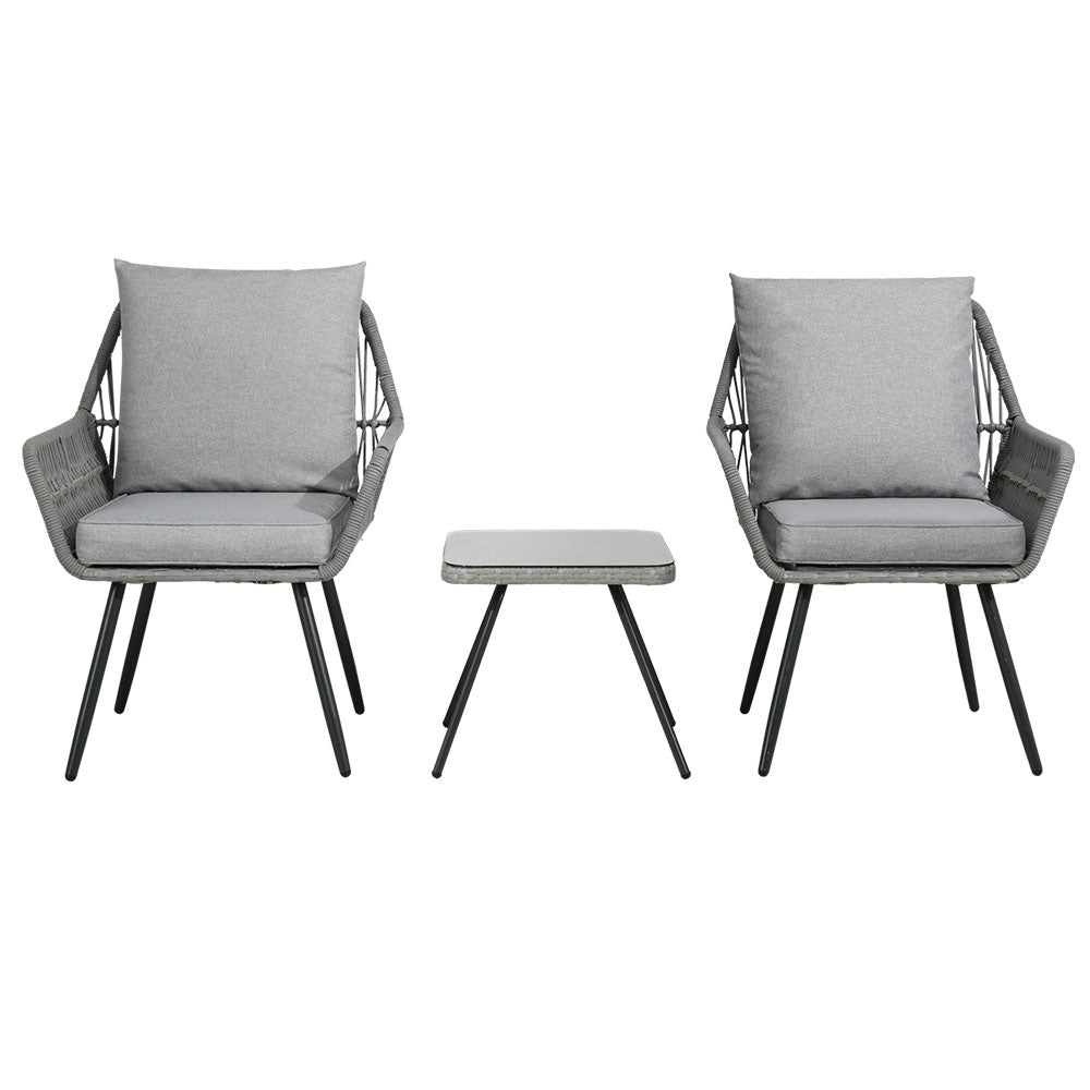 Gardeon 3PC Outdoor Furniture Bistro Set Lounge Setting Chairs Table Patio Grey