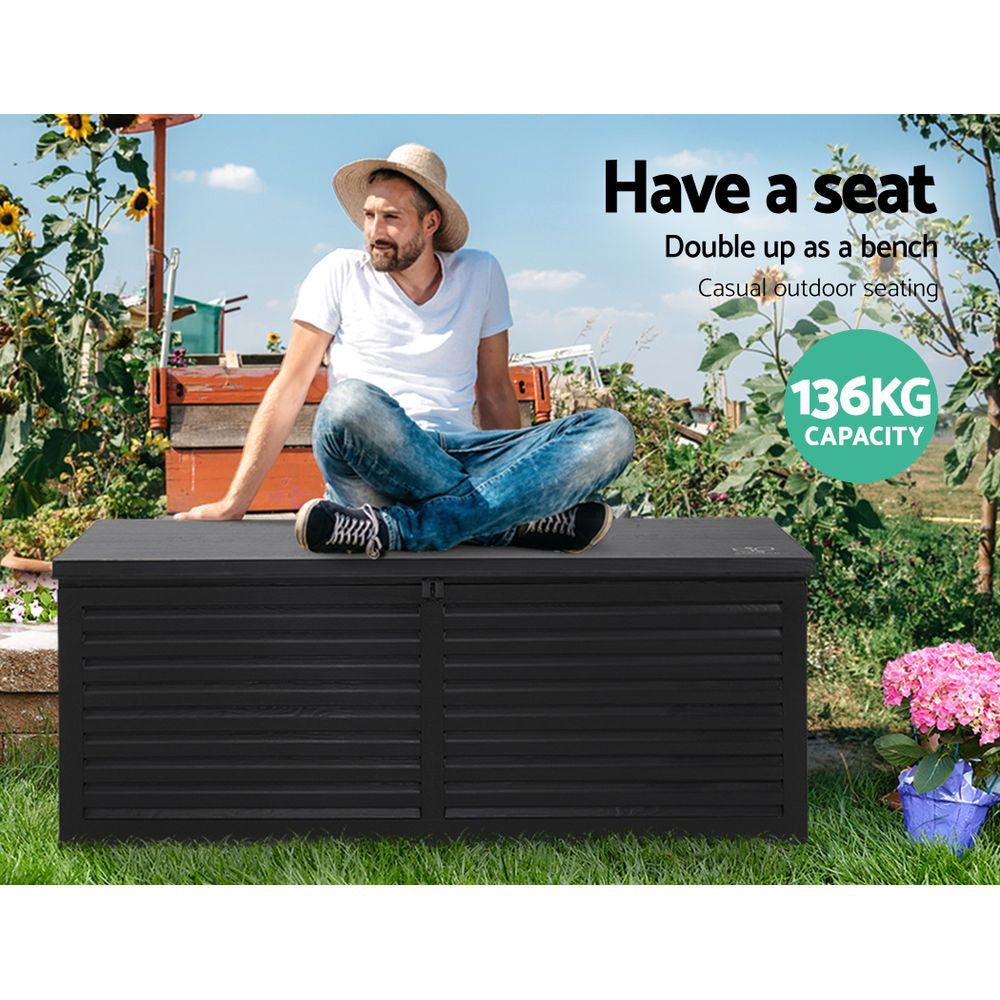 Gardeon Outdoor Storage Box 390L Container Lockable Garden Bench Shed Tools Toy All Black