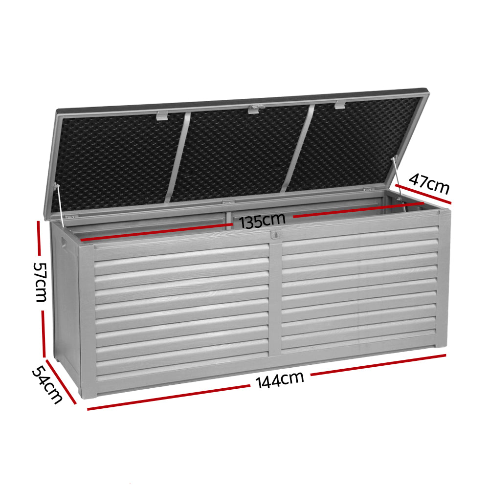 Gardeon Outdoor Storage Box 390L Container Lockable Garden Bench Tools Toy Shed Black